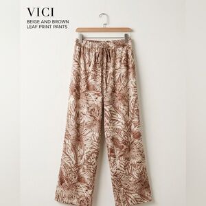 Vici Beige and Brown Leaf Print Pants